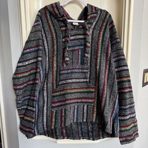 Baja Hoodie "Drug Rug" Hoodie Gray and Rainbow Stripe Size XL